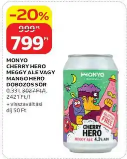 Auchan MONYO CHERRY HERO MEGGY ALE VAGY MANGO HERO DOBOZOS SÖR ajánlat