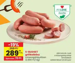 Spar S-BUDGET grillkolbász ajánlat