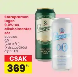 Spar Staropramen lager, 0,0%-os alkoholmentes sör ajánlat