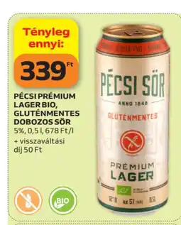 Auchan Pécsi Prémium Lager Bio, gluténmentes dobozos sör ajánlat