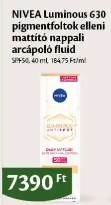 EcoFamily NIVEA Luminous 630 pigmentfoltok elleni mattító nappali arcapoló fluid ajánlat