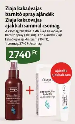 EcoFamily Ziaja kakaóvajas barnító spray ajándék Ziaja kakaóvajas ajakbalzsammal csomag ajánlat