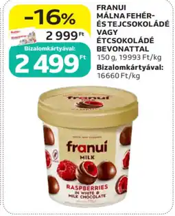 Auchan Franui málna fehér- és tejcsokoládé vagy étcsokoládé bevonattal ajánlat