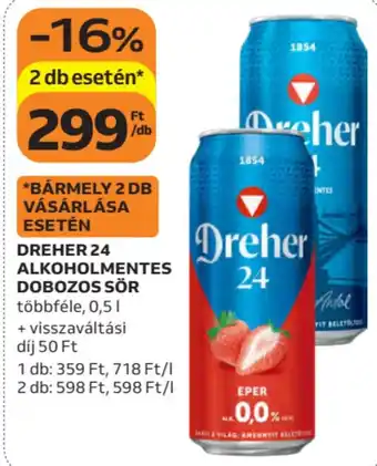 Auchan Dreher 24 alkoholmentes dobozos sör ajánlat