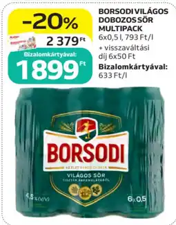 Auchan Borsodi világos dobozos sör multipack ajánlat