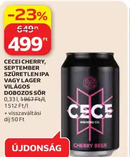 Auchan Cecei cherry, september szűretlen ipa vagy lager világos dobozos sör ajánlat