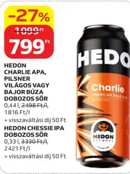 Auchan Hedon charlie apa, pilsner világos vagy bajor búza dobozos sör ajánlat