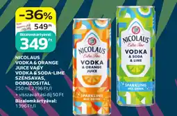 Auchan Nicolaus vodka & orange juice vagy vodka & soda-lime szénsavas, dobozos ital ajánlat