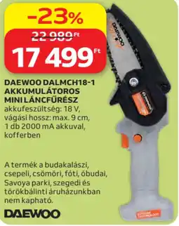 Auchan Daewoo DALMCH18-1 akkumulátoros mini láncfűrész ajánlat