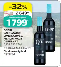 Auchan BODRI SZEKSZÁRDI CIVILIS CUVÉE, MERLOT VAGY CABERNET ajánlat
