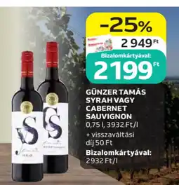 Auchan GÜNZER TAMÁS SYRAH VAGY CABERNET SAUVIGNON ajánlat
