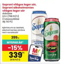 Spar Soproni világos lager sör, Soproni alkoholmentes világos lager sör ajánlat