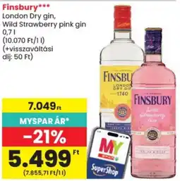 Spar Finsbury London Dry gin, Wild Strawberry pink gin ajánlat