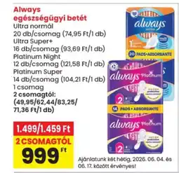 Spar Always egészségügyi betét ajánlat