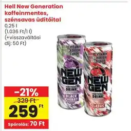Spar Hell New Generation koffeinmentes, szénsavas üdítőital ajánlat