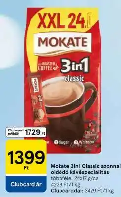 Tesco Mokate 3in1 Classic azonnal oldódó kávéspecialitás ajánlat