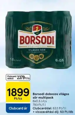 Tesco Borsodi dobozos világos sör multipack ajánlat