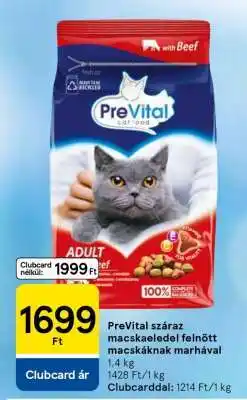 Tesco PreVital száraz macskaeledel felnőtt macskáknak marhával ajánlat