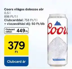 Tesco Coors világos dobozos sör ajánlat