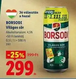 Lidl BORSODI Világos sör ajánlat