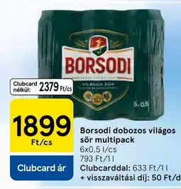 Tesco Borsodi dobozos világos sör multipack ajánlat