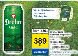 Tesco Dreher Gold dobozos világos sör ajánlat