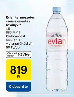 Tesco Evian természetes szénsavmentes ásványvíz ajánlat