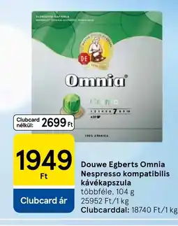 Tesco Douwe Egberts Omnia Nespresso kompatibilis kávékapszula ajánlat