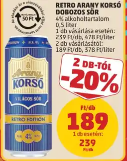 PENNY Retro Arany Korsó dobozos sör ajánlat