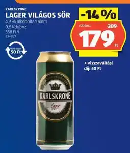 ALDI KARLSKRONE Lager Világos Sör ajánlat