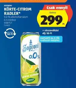 ALDI Soproni Körte-Citrom Radler ajánlat