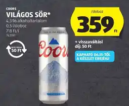 ALDI Coors Világos sör ajánlat