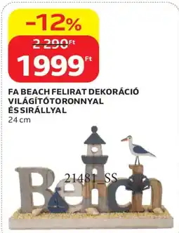 Auchan Fa beach felirat dekoráció világítótoronnyal és sirállyal ajánlat