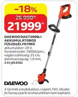 Auchan DAEWOO DAGT2000LI AKKUMULÁTOROS FŰSZEGÉLYNYÍRÓ ajánlat