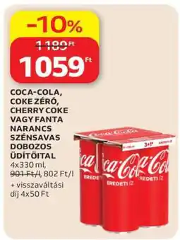 Auchan COCA-COLA, COKE ZERO, CHERRY COKE VAGY FANTA NARANCS SZÉNSAVAS DOBOZOS ÜDÍTŐITAL ajánlat
