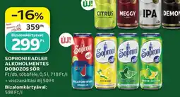 Auchan Soproni Radler Alkoholmentes Dobozos Sör ajánlat
