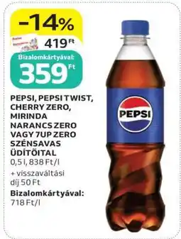 Auchan PEPSI, PEPSI TWIST, CHERRY ZERO, MIRINDA NARANCS ZERO VAGY 7UP ZERO SZÉNSAVAS ÜDÍTŐITAL ajánlat