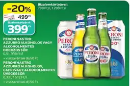 Auchan PERONI NASTRO AZZURRO ALKOHOLOS VAGY ALKOHOLMENTES DOBOZOS SÖR ajánlat