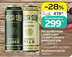 Auchan PÉCSI PRÉMIUM LAGER VAGY SZŰRETLEN PILS DOBOZOS SÖR ajánlat