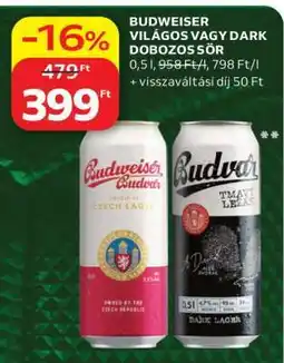 Auchan Budweiser Világos vagy Dark Dobozos Sör ajánlat