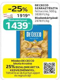 Auchan DE CECCO Száraztészta ajánlat