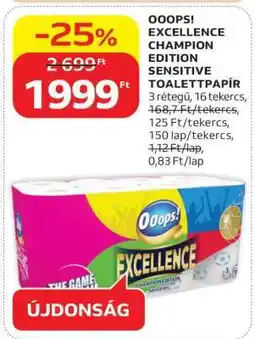 Auchan OOOPS! EXCELLENCE CHAMPION EDITION SENSITIVE TOALETTPAPÍR ajánlat