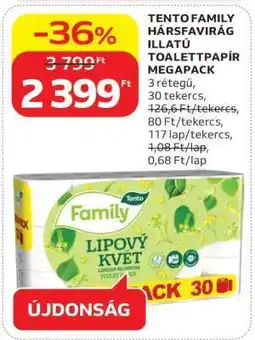 Auchan TENTO FAMILY HÁRSFAVIRÁG ILLATÚ TOALETTPAPÍR MEGAPACK ajánlat