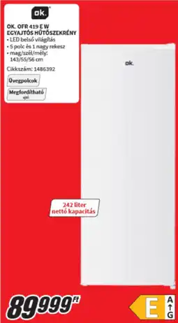 MediaMarkt Ok. Ofr 419 E W egyajtós hűtőszekrény ajánlat