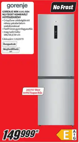 MediaMarkt Gorenje nrk 6192 AS4 no frost kombinált hűtőszekrény ajánlat