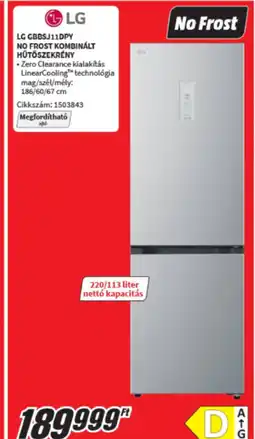 MediaMarkt LG GBBSJ11DPY no frost kombinált hűtőszekrény ajánlat