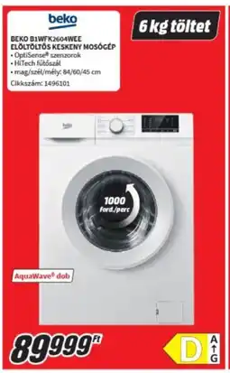 MediaMarkt Beko B1WFK2604WEE elöltöltős keskeny mosógép ajánlat