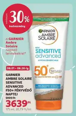 Rossmann GARNIER AMBRE SOLAIRE SENSITIVE ADVANCED F50+ FÉNYVÉDŐ NAPTEJ ajánlat