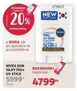 Rossmann NIVEA SUN SILKY F50+ UV STICK ajánlat