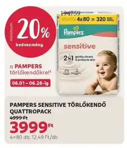 Rossmann PAMPERS SENSITIVE TÖRLŐKENDŐ QUATTROPACK ajánlat